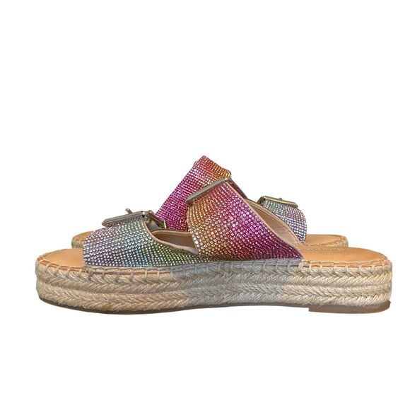 Gianni Bini Tyyla Rainbow Rhinestone Embellished Platforms Sz 8.5 Festival Boho - Picture 7 of 13